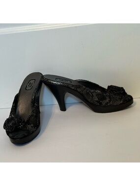SALPY NEW HEELS SLIDES BLACK SILVER LEATHER HANDMADE SHOES REPTILE LOOK Size 10